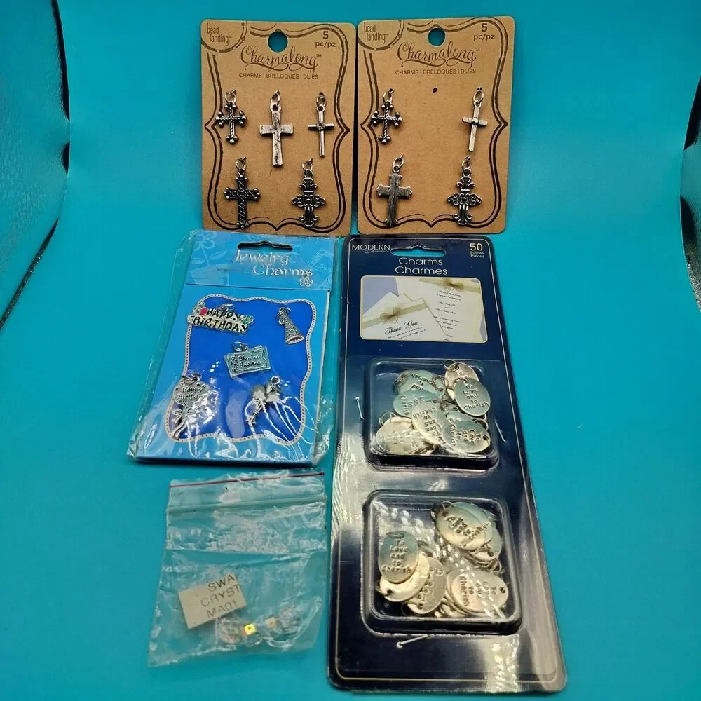 Charms Craft Lot Mix Crosses Tags Crystal Beads